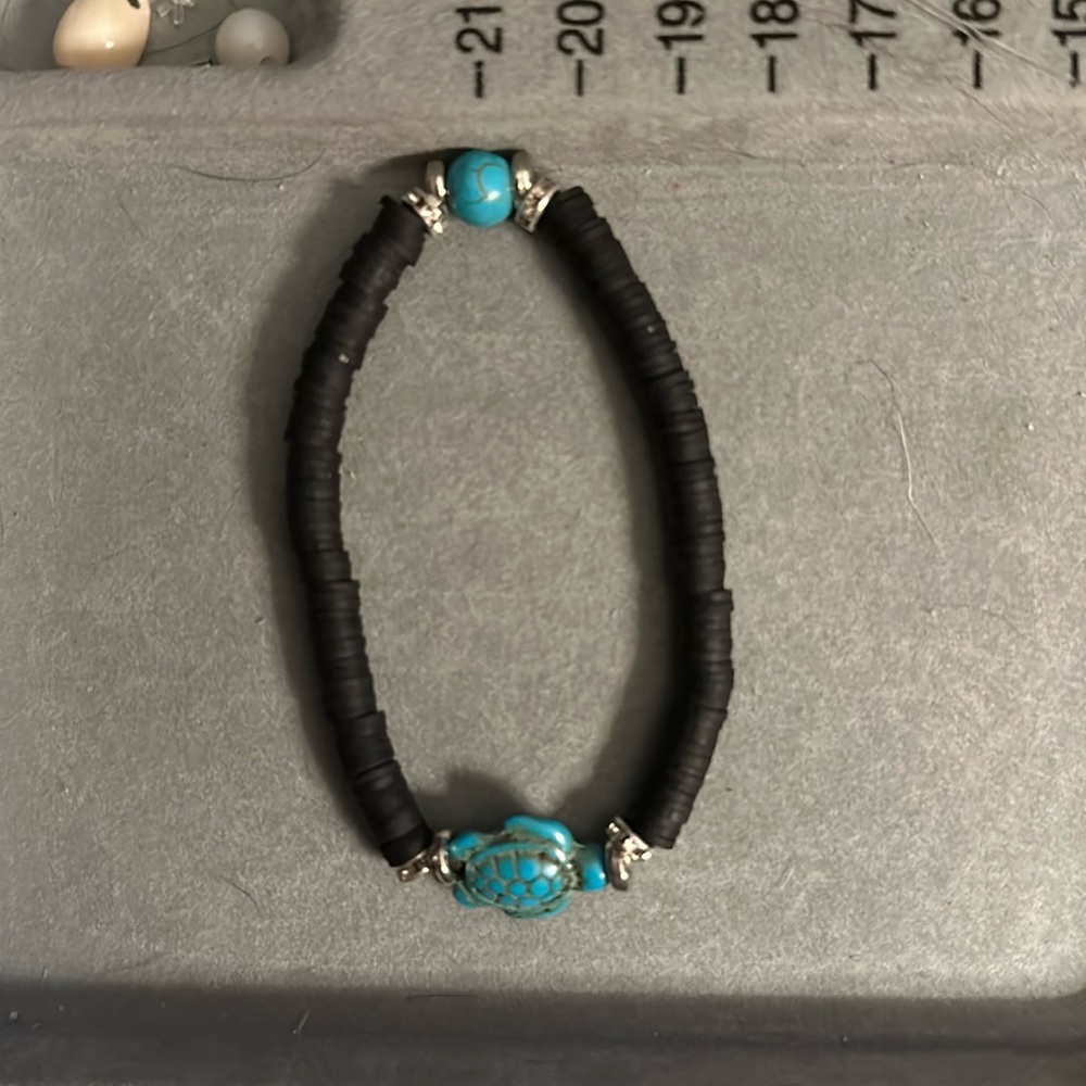 Handmade Black & Teal Turtle Charm Bracelet